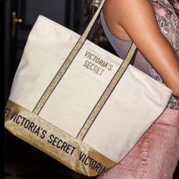 victoria-s-secret-bags-nwt-victorias-secret-gold-glitter-canvas